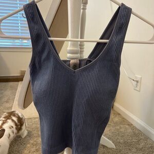 Altar'd State Blue Ribbed Sleeveless Bodysuit